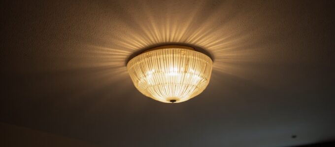 Homeowner changing a ceiling light fixture safely with power turned off.