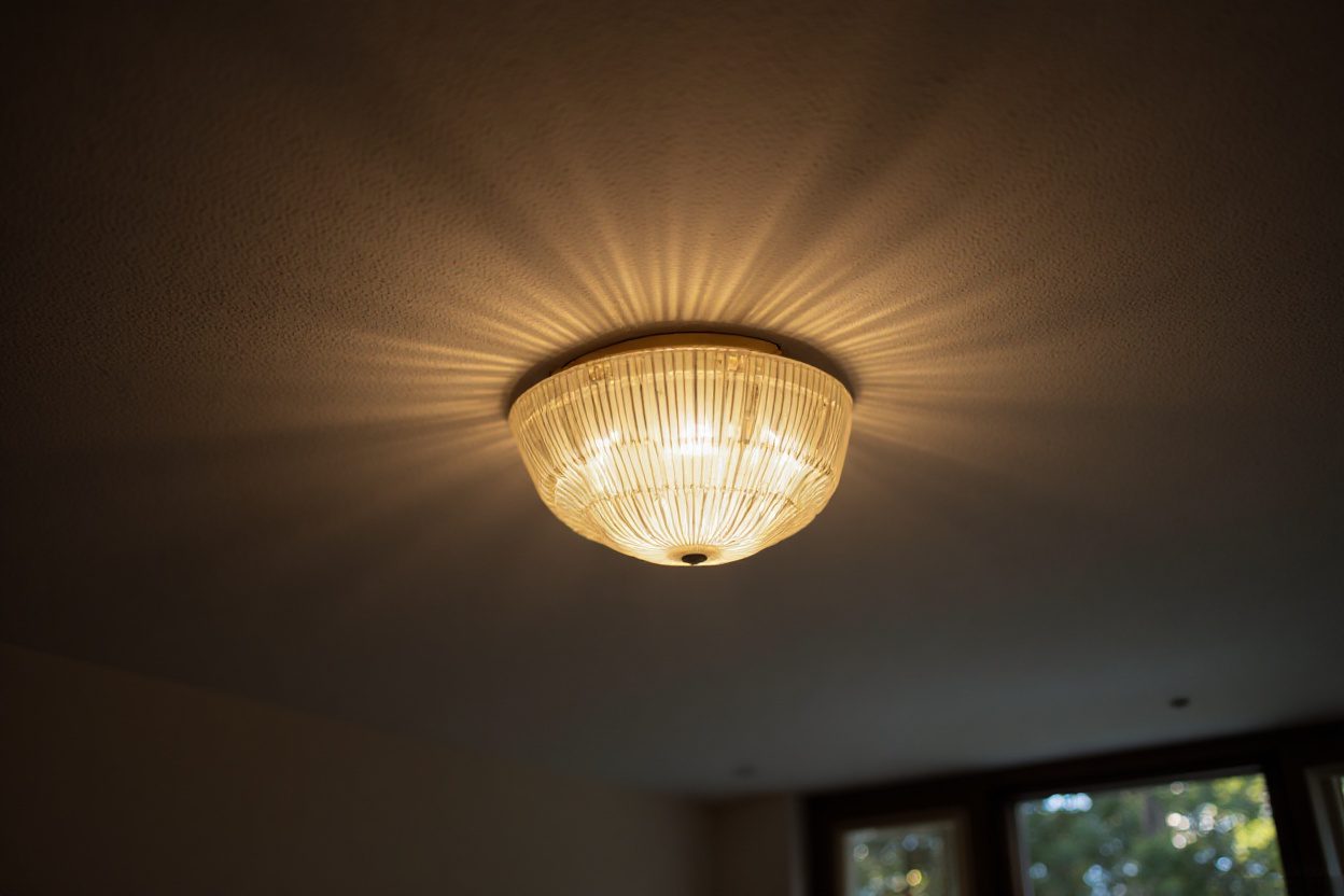 Homeowner changing a ceiling light fixture safely with power turned off.