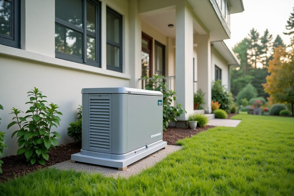 Residential standby generator installed outside a home for backup power