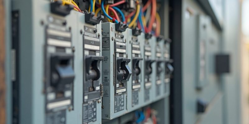 Electrician inspecting a circuit breaker panel during winter in a Charlotte home.