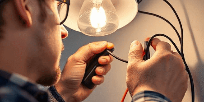 Image showing various electrical projects in a home, including light fixture installation, electrical panel upgrade, and the addition of new switches and outlets, highlighting the professionalism and safety protocols followed by licensed electricians.